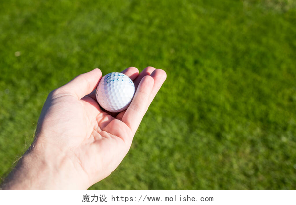 高尔夫球场手持高尔夫球的手部特写高尔夫球场高尔夫概念中手握的高尔夫球